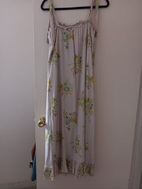 Dillards Medium Beige Floral Maxi Dress with Yellow & Green Print